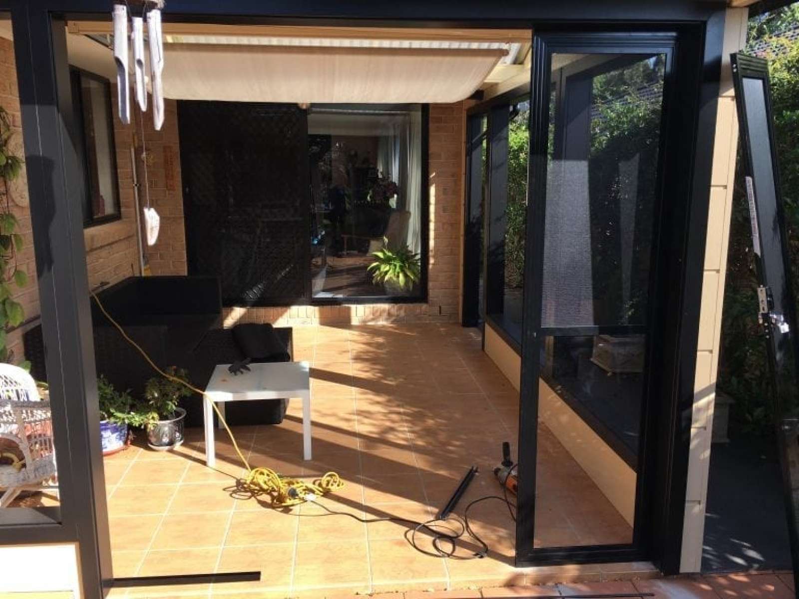 After - Adding Aluminium framing and Sliding door track